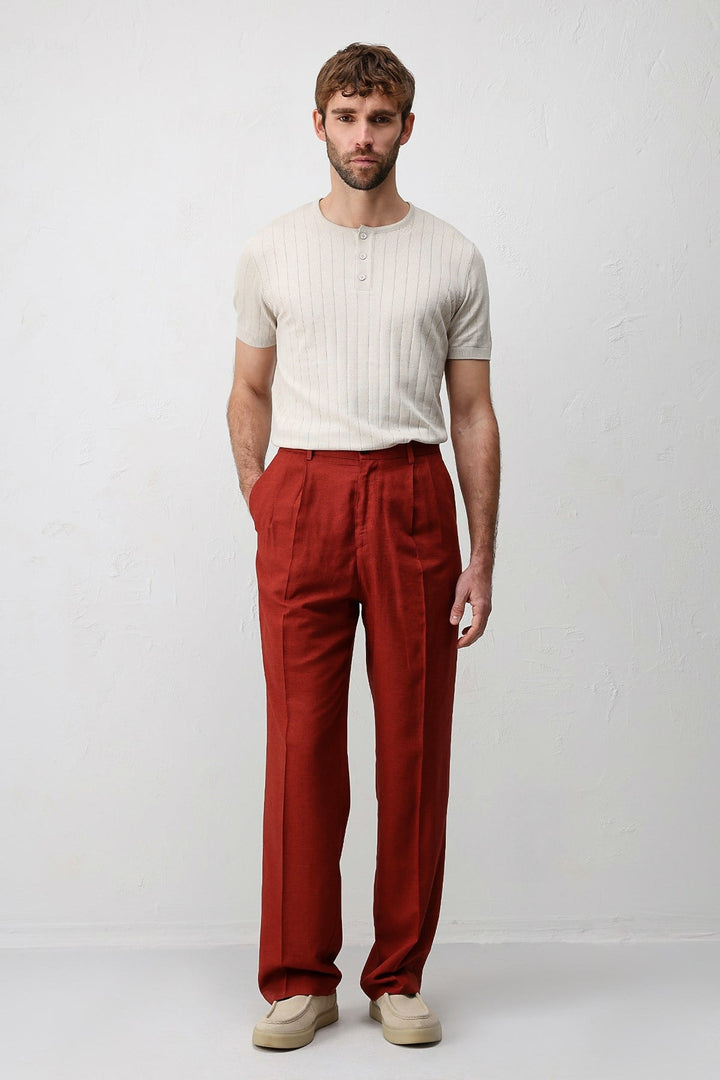 ANT Antioch Kiremit Keten Karışımlı Erkek Baggy Pantolon - Alès