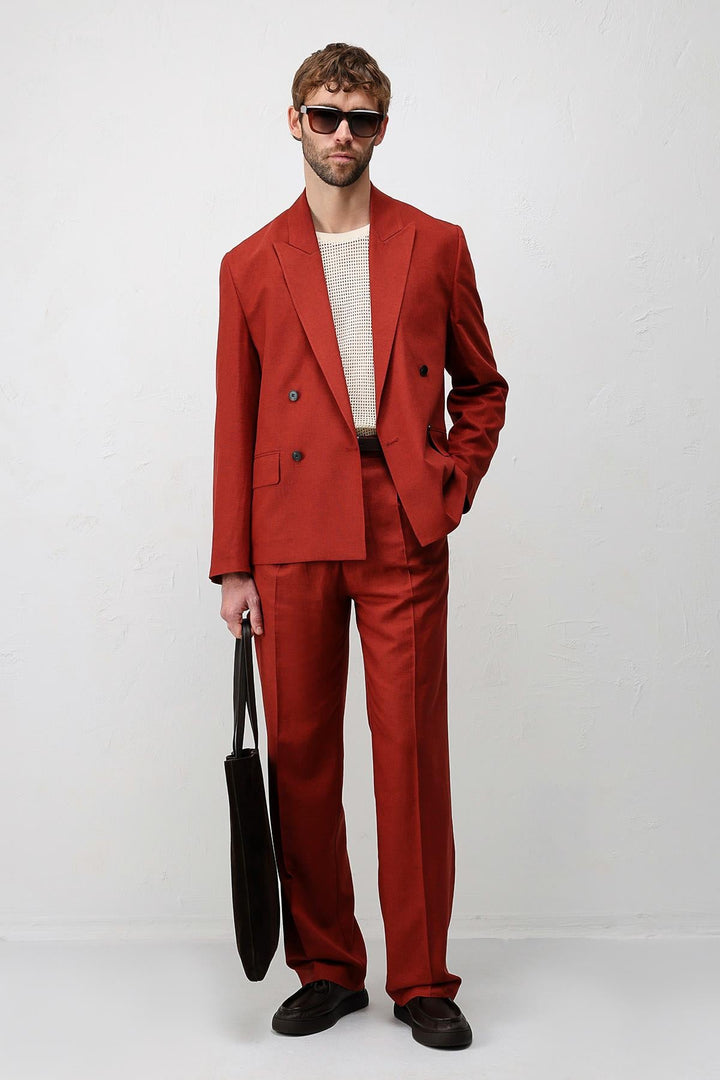 ANT Antioch Kiremit Relax Fit Keten Karışımlı Erkek Blazer Ceket - Everett