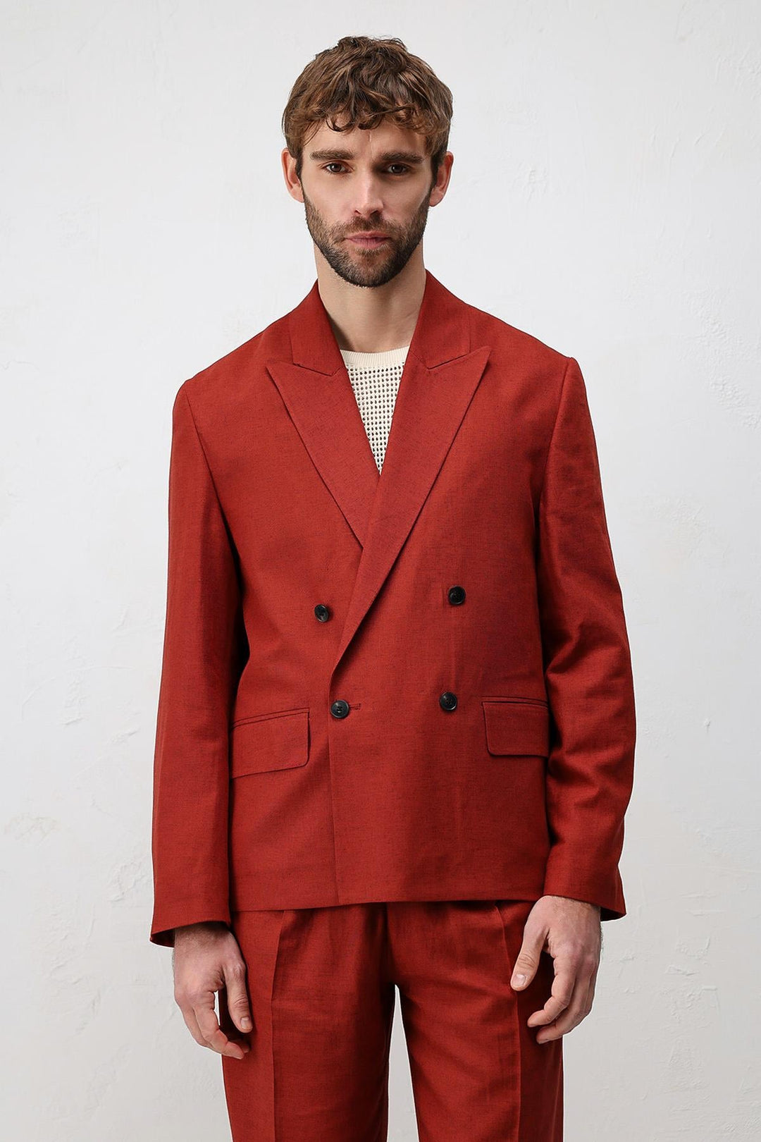 ANT Antioch Kiremit Relax Fit Keten Karışımlı Erkek Blazer Ceket - Everett