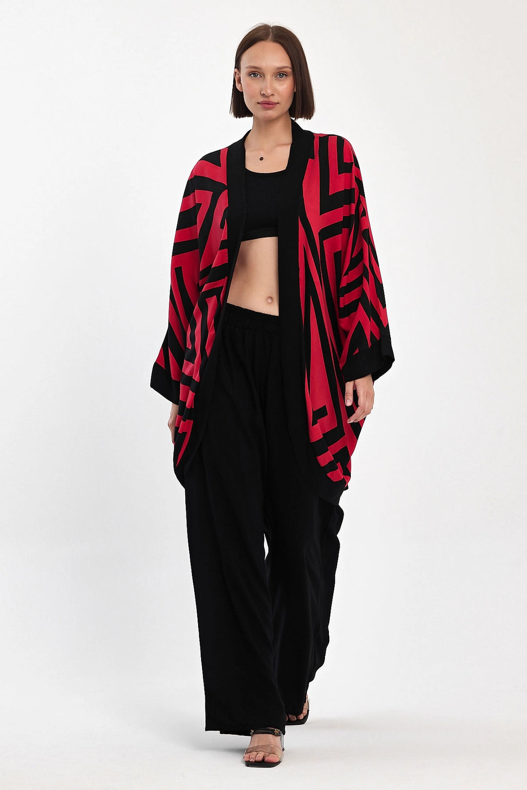 Maxi Boy Red Printed Kimono and Pants Woven Viscon Top Bottom Set BCVL-251061 - Grevenbroich