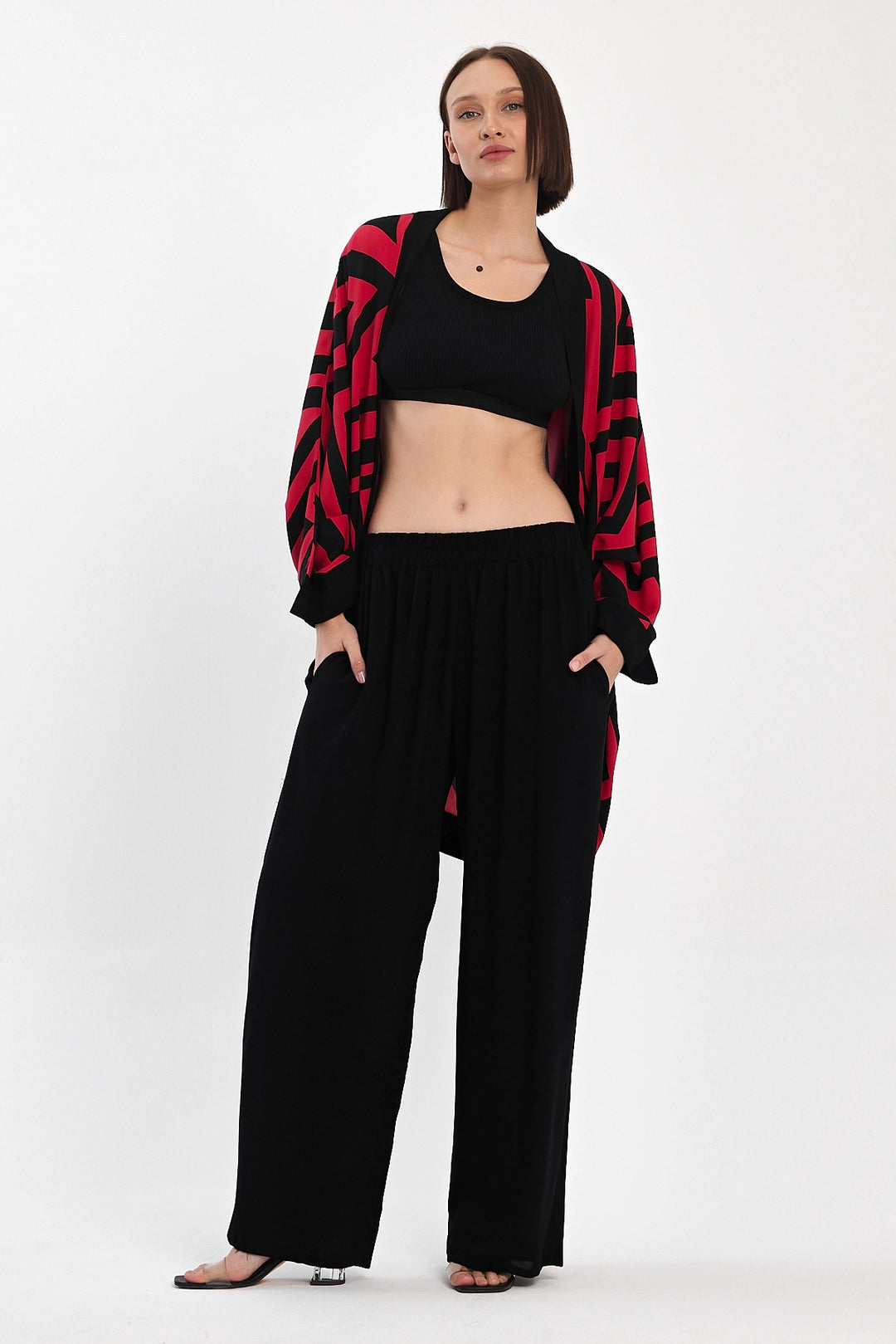 Maxi Boy Red Printed Kimono and Pants Woven Viscon Top Bottom Set BCVL-251061 - Grevenbroich