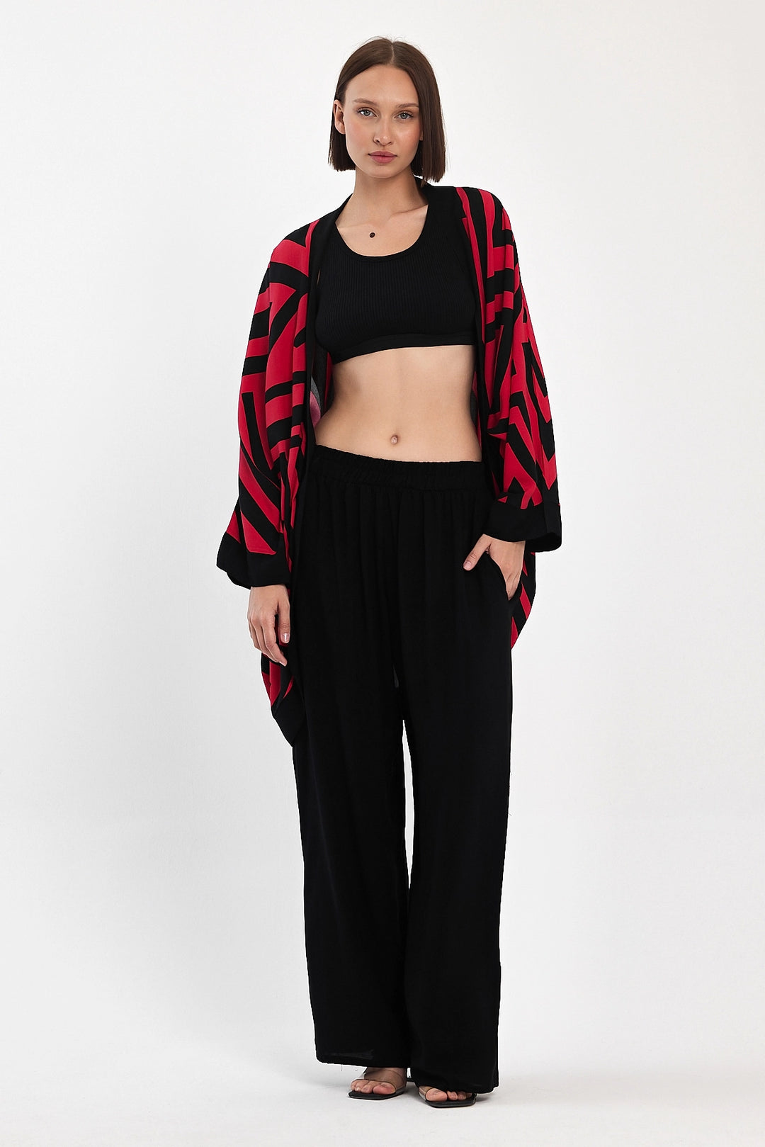 Maxi Boy Red Printed Kimono and Pants Woven Viscon Top Bottom Set BCVL-251061 - Grevenbroich