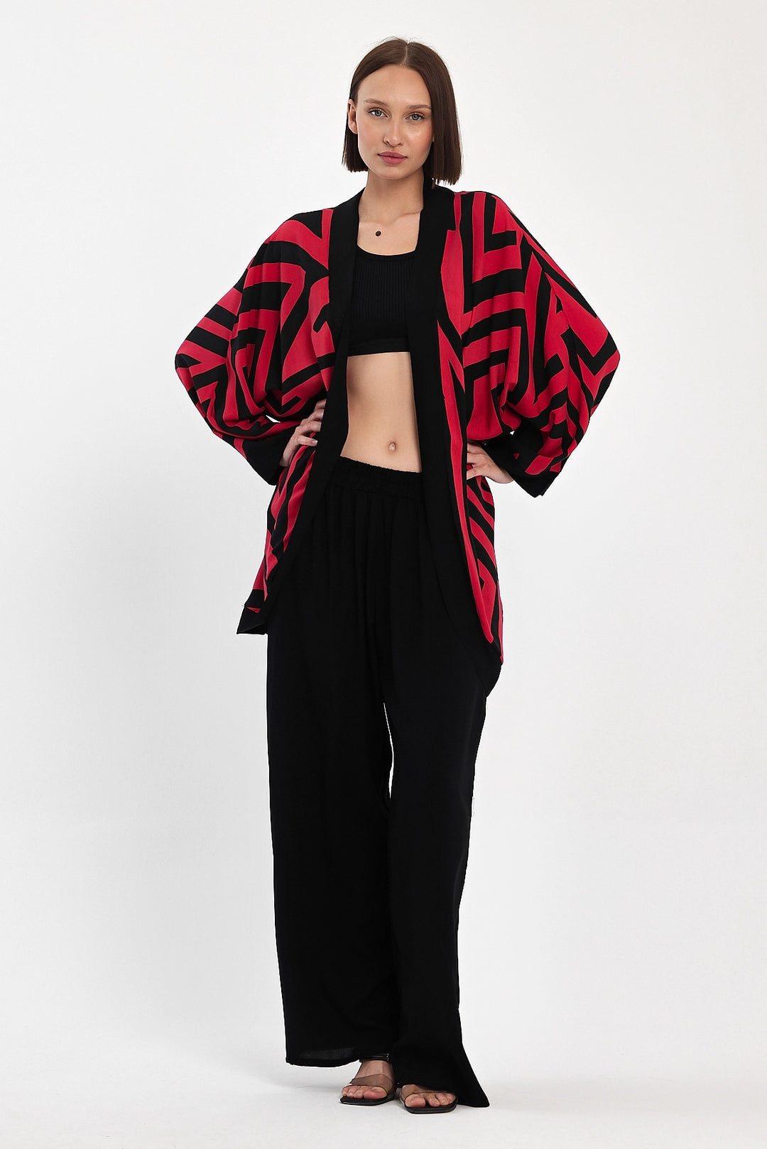 Maxi Boy Red Printed Kimono and Pants Woven Viscon Top Bottom Set BCVL-251061 - Grevenbroich