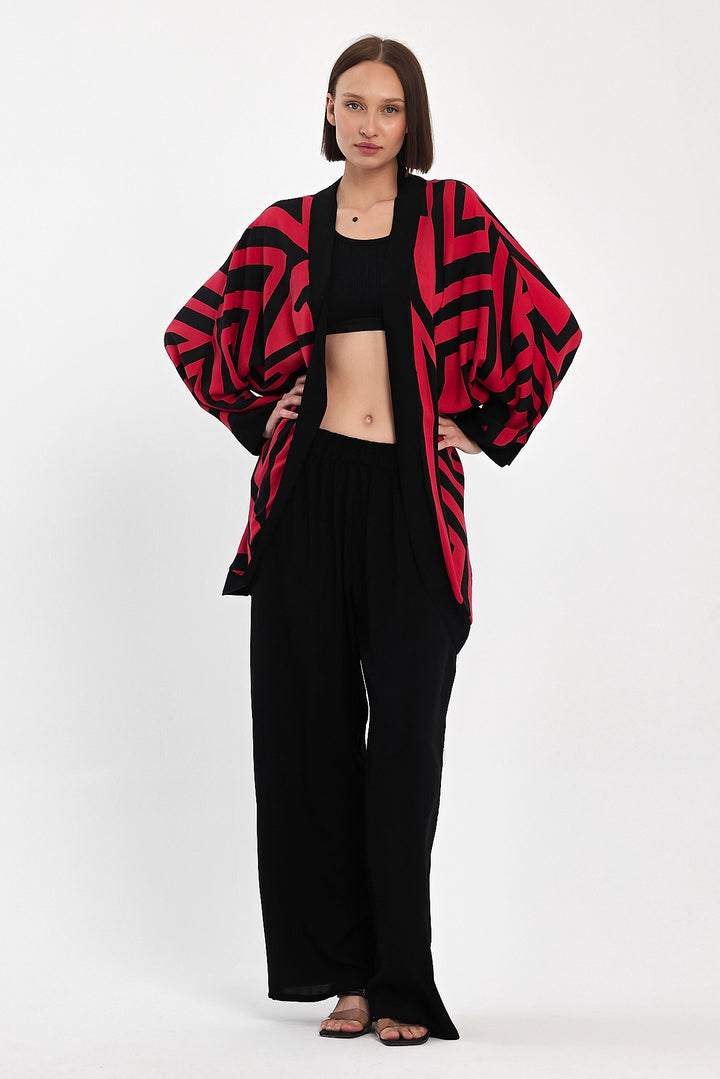 Maxi Boy Red Printed Kimono and Pants Woven Viscon Top Bottom Set BCVL-251061 - Grevenbroich