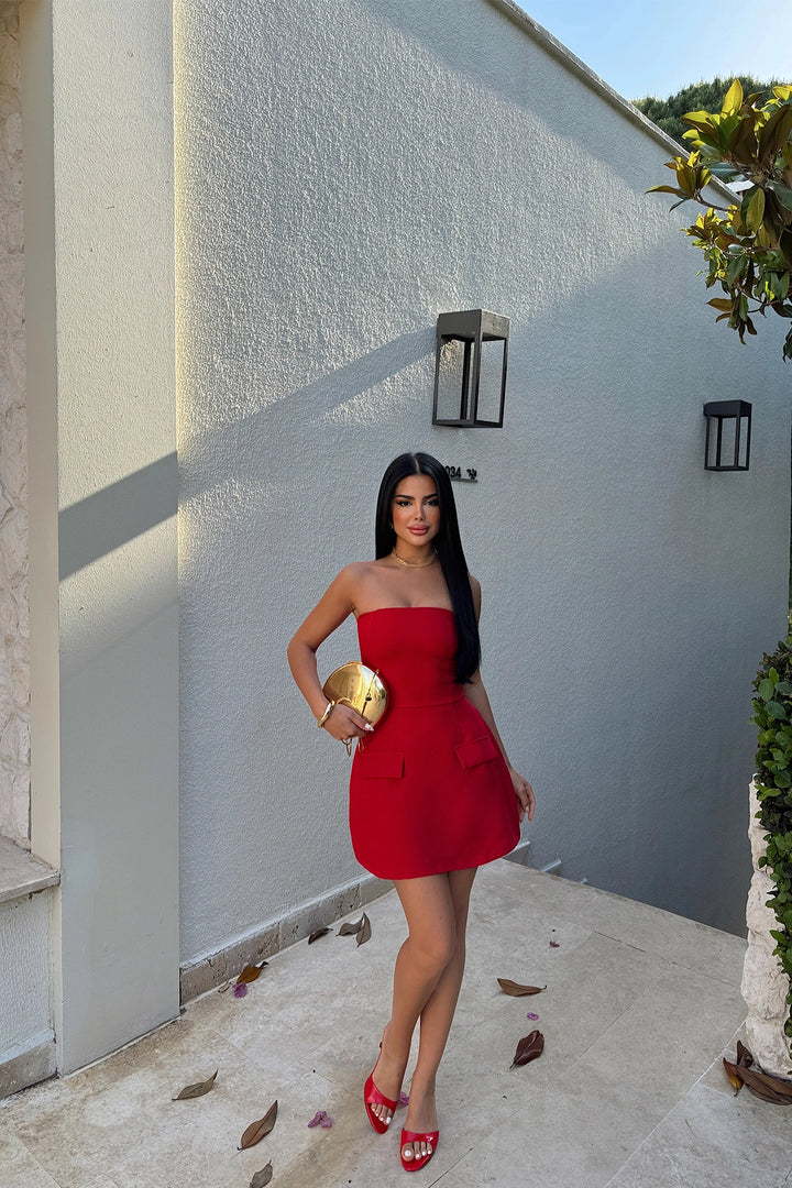 EYY Women Red Belinda Strapless Mini Dress - Eau Claire
