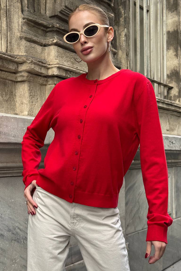 Red Bicycle Collar Buttoned Cardigan BCHZCK-251267 - Turin