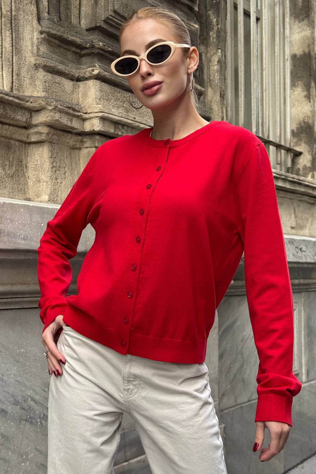 Red Bicycle Collar Buttoned Cardigan BCHZCK-251267 - Puebla