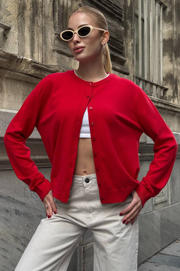 Red Bicycle Collar Buttoned Cardigan BCHZCK-251267 - Turin