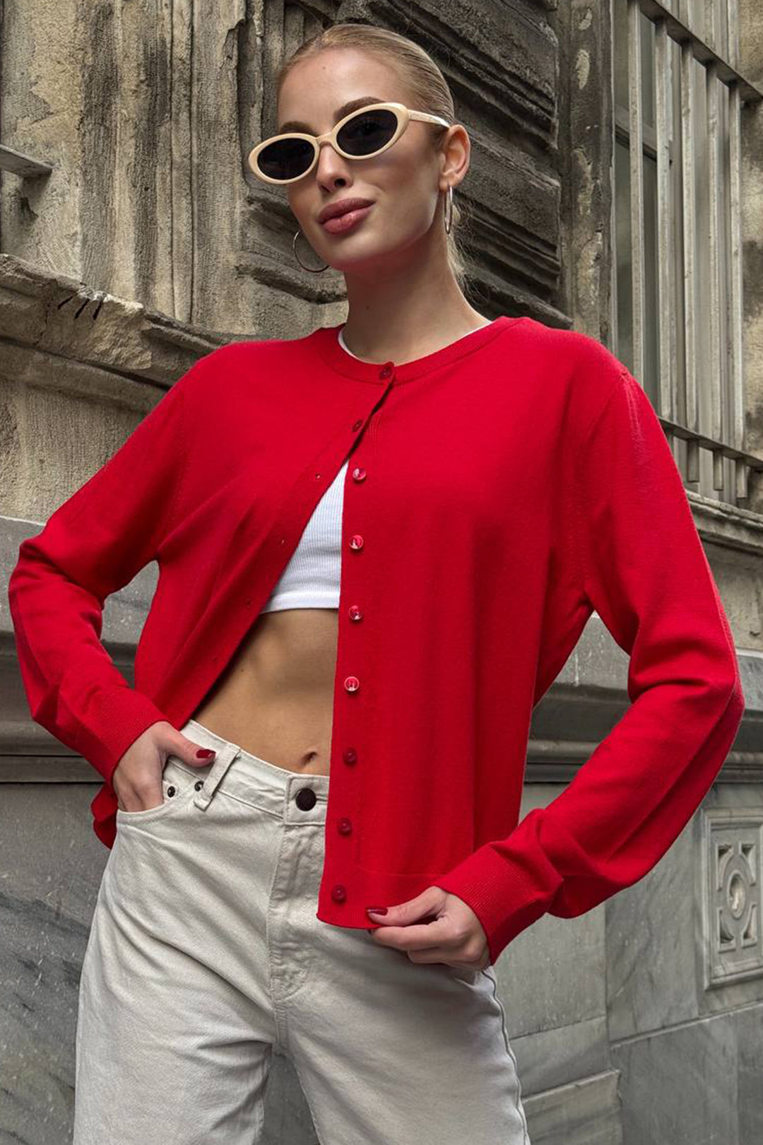 Red Bicycle Collar Buttoned Cardigan BCHZCK-251267 - Turin