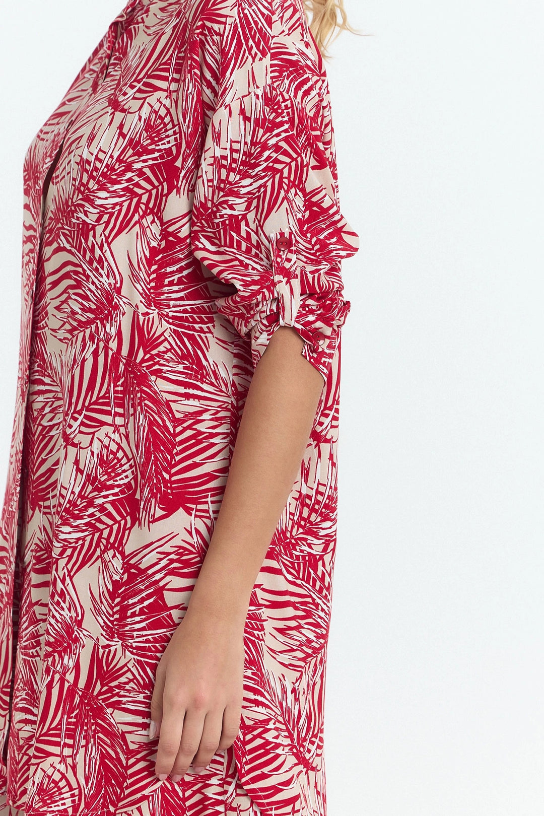 Red Flower Patterned Long Tunic and Pants Woven Viscon Top Set BCVL-25V053-2 - Monterotondo