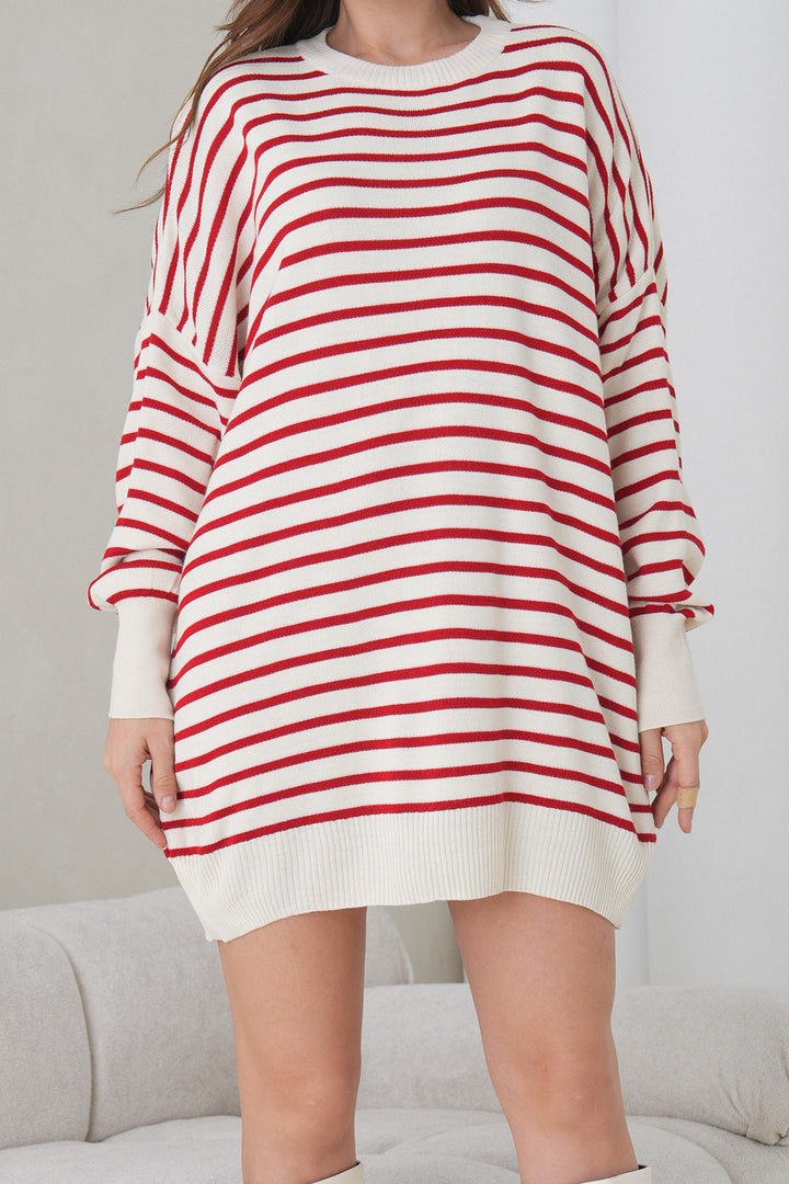 Red Striped Bicycle Collar Striped Knit Mini Dress BCHPK-251240 - Barnstable