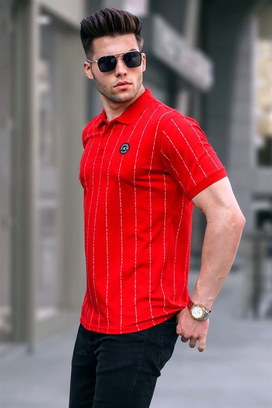 MDX Red Buttoned Striped Polo Neck T-shirt 5879 - Mühlhausen
