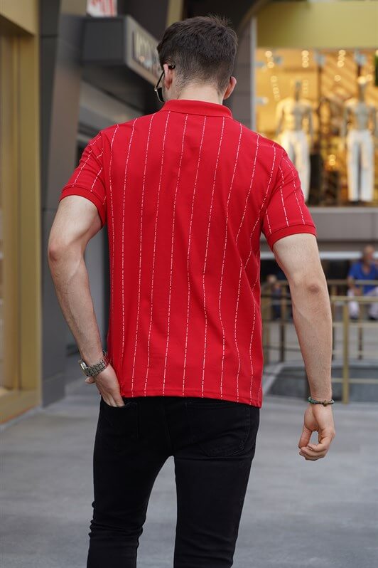 MDX Red Buttoned Striped Polo Neck T-shirt 5879 - Mühlhausen