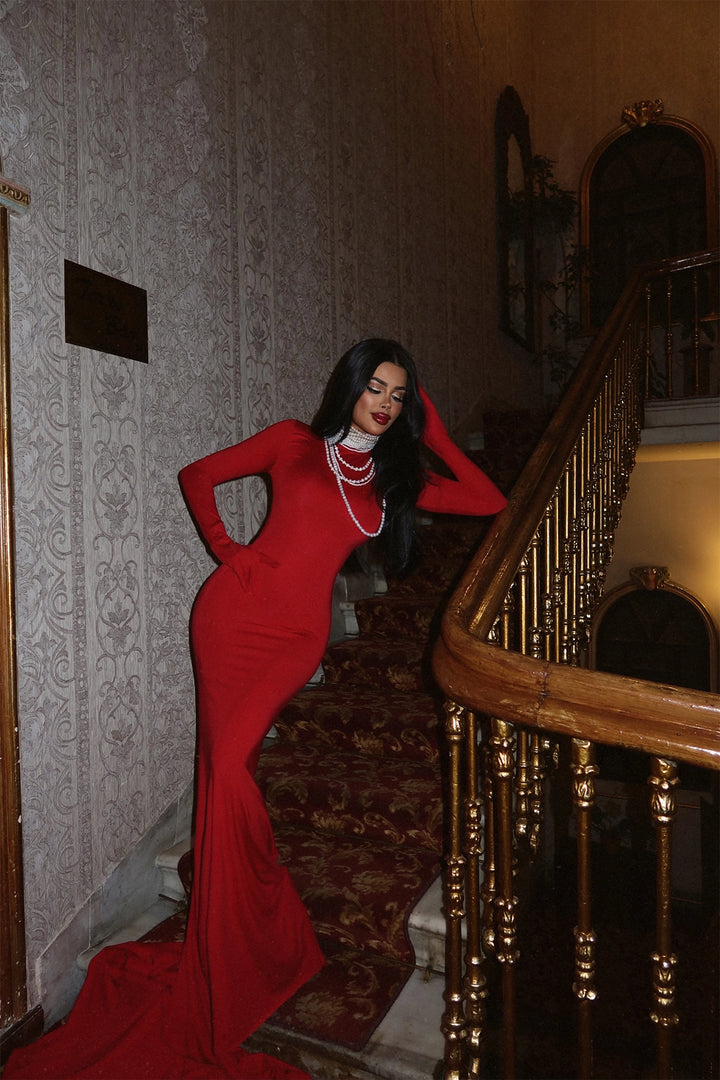 EYY Women Red Glove Detail Long Dress - Neumünster