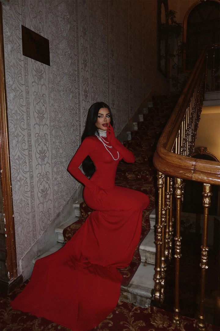 EYY Women Red Glove Detail Long Dress - Neumünster