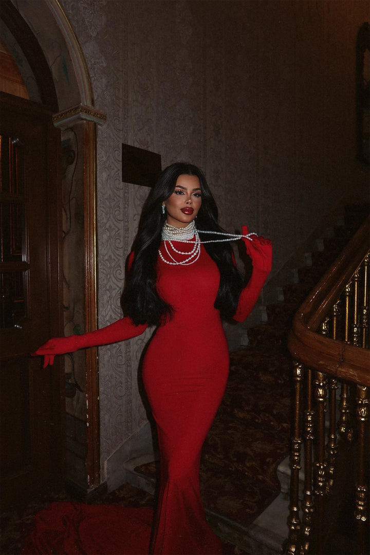 EYY Women Red Glove Detail Long Dress - Neumünster