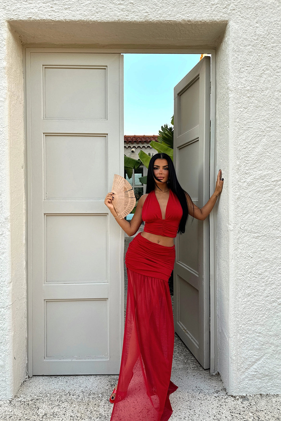EYY Women Red Skirt Suit - North Vancouver