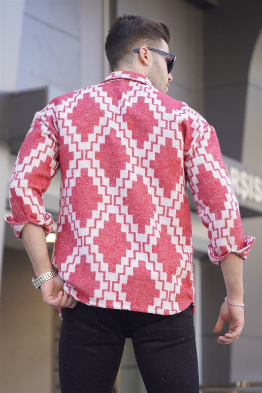 MDX Red Geometric Patterned Lumberjack Shirt T5575 - Braşov