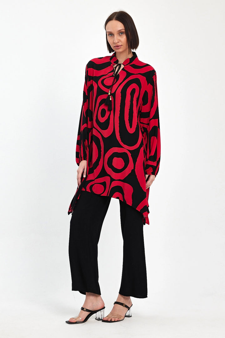 Maxi Boy Red Geometric Patterned Pants and Long Tunic Set BCVL-241017 - Gainesville