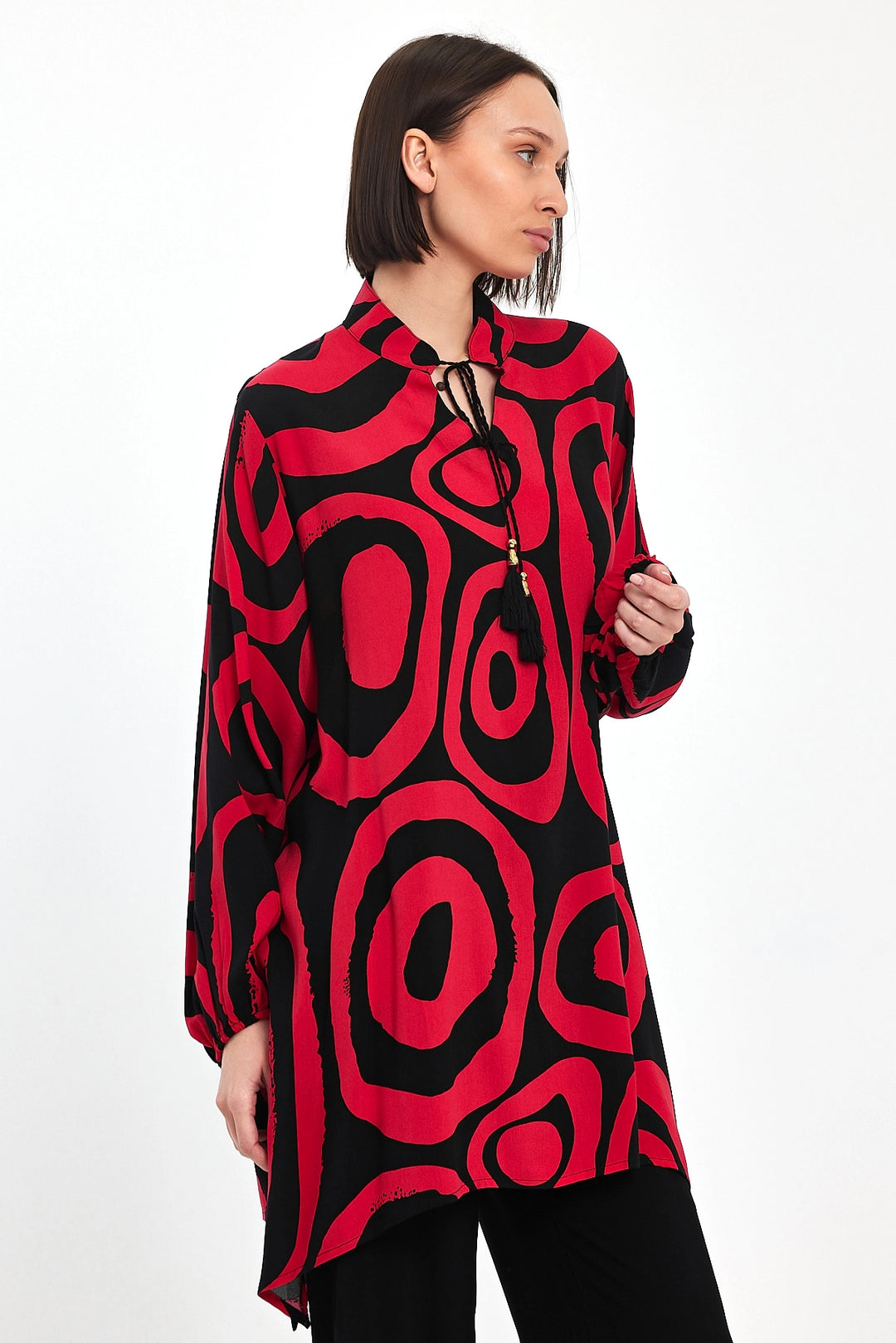 Maxi Boy Red Geometric Patterned Pants and Long Tunic Set BCVL-241017 - Gainesville