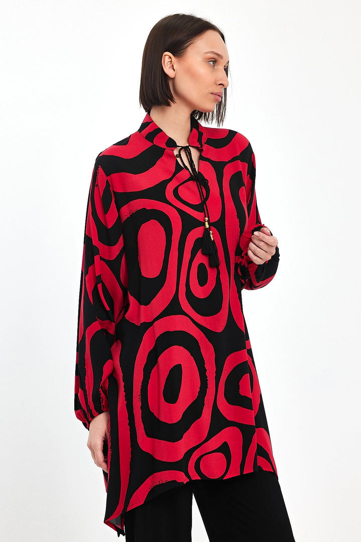 Maxi Boy Red Geometric Patterned Pants and Long Tunic Set BCVL-241017 - Gainesville
