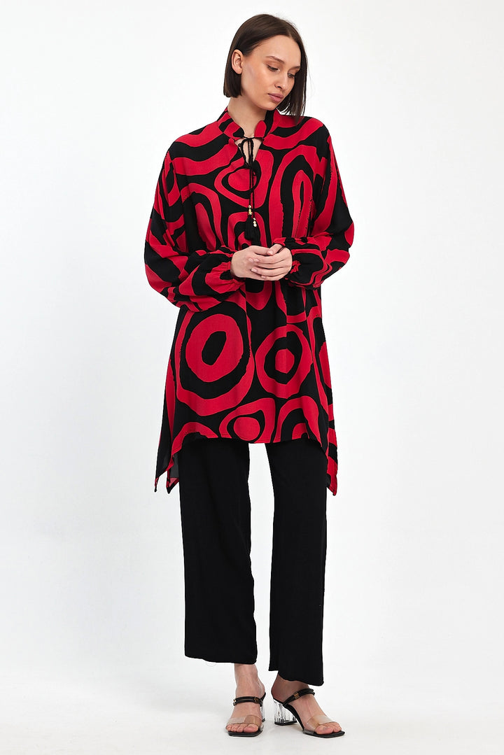 Maxi Boy Red Geometric Patterned Pants and Long Tunic Set BCVL-241017 - Gainesville