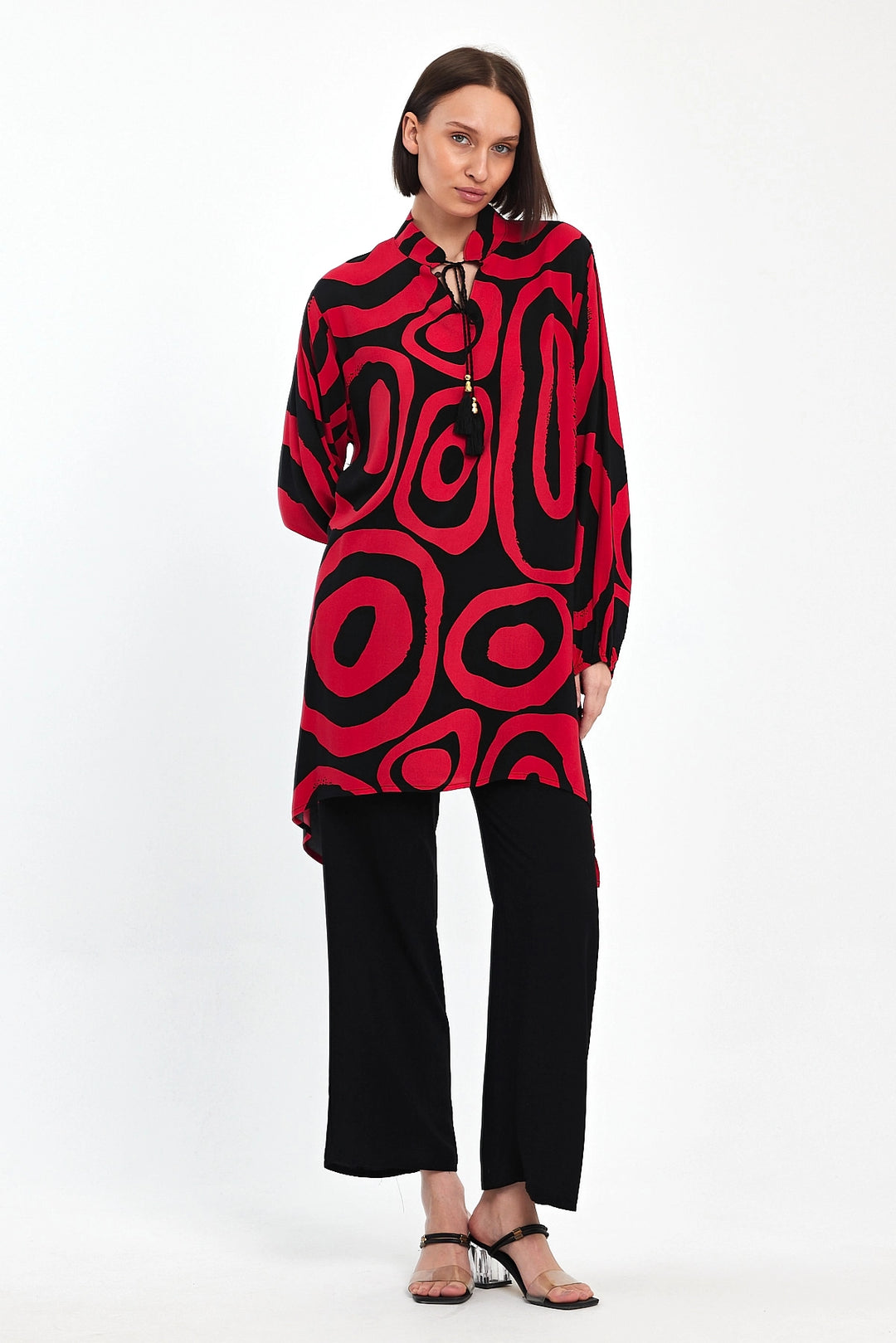 Maxi Boy Red Geometric Patterned Pants and Long Tunic Set BCVL-241017 - Gainesville