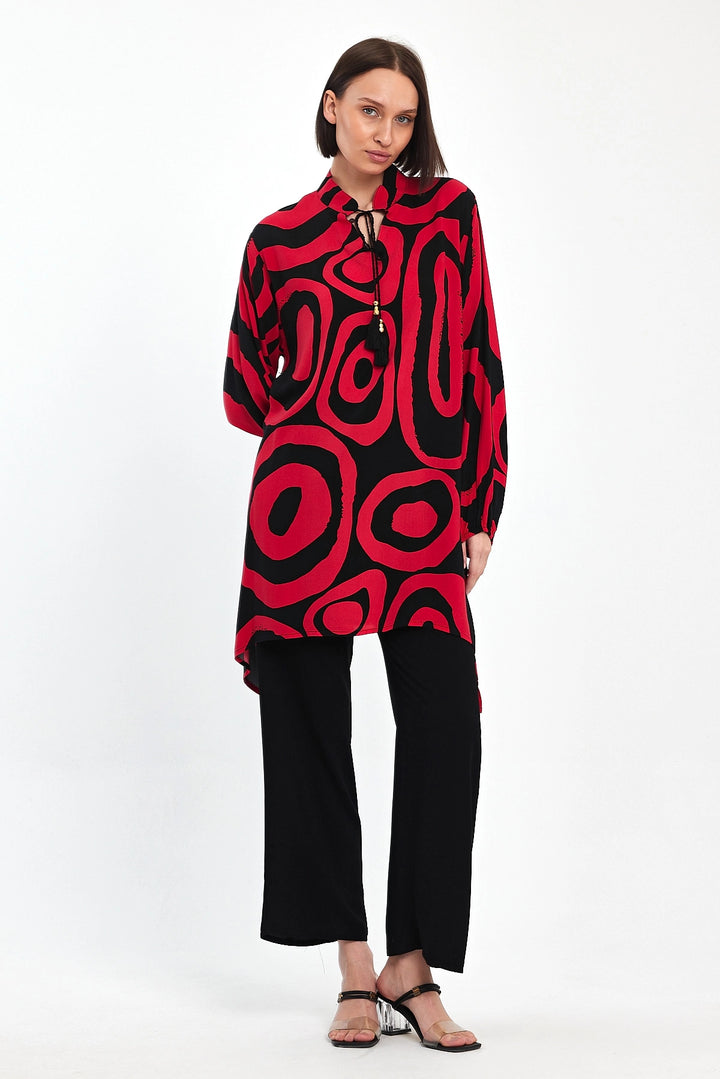 Maxi Boy Red Geometric Patterned Pants and Long Tunic Set BCVL-241017 - Gainesville