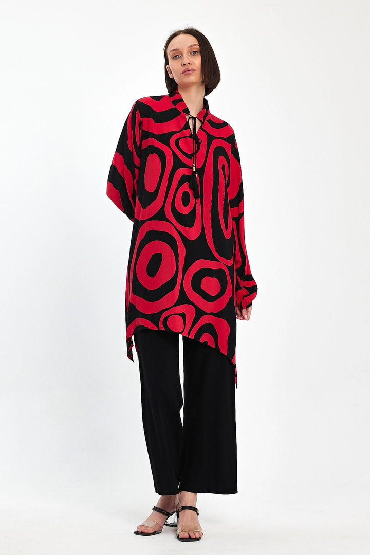 Maxi Boy Red Geometric Patterned Pants and Long Tunic Set BCVL-241017 - Gainesville