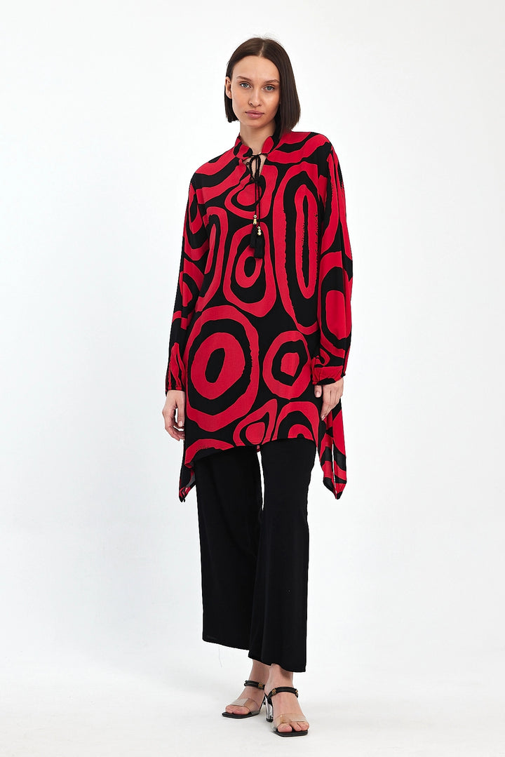 Maxi Boy Red Geometric Patterned Pants and Long Tunic Set BCVL-241017 - Gainesville