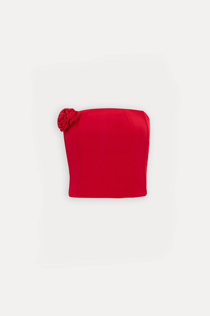 EYY Women Red Rose Detail Strapless Crop Top - Roubaix