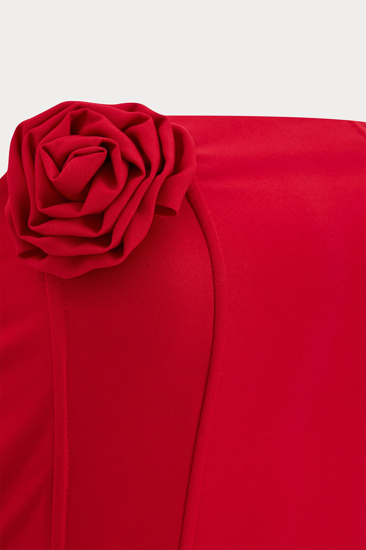 EYY Women Red Rose Detail Strapless Crop Top - Roubaix