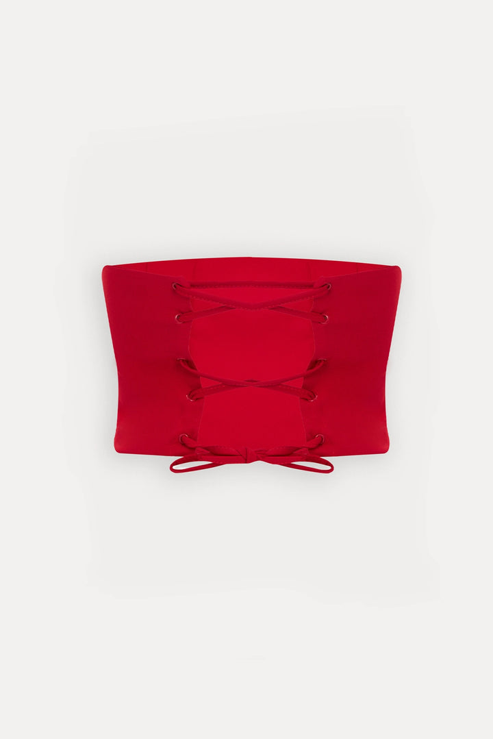 EYY Women Red Rose Detail Strapless Crop Top - Roubaix