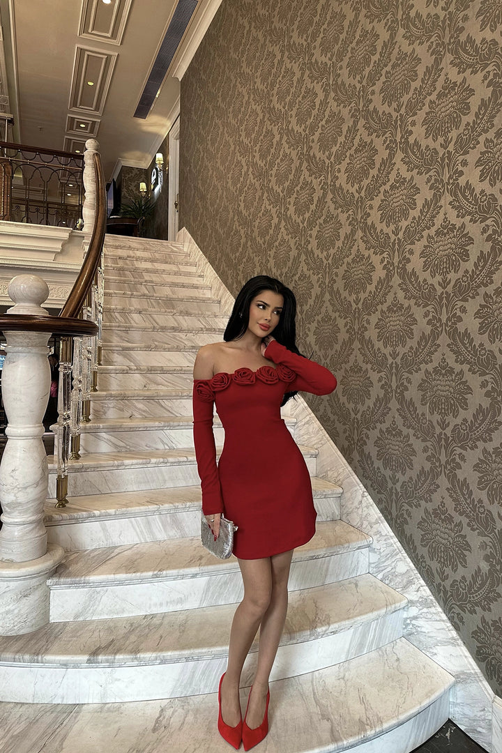 EYY Women Red Rose Mini Dress - Viareggio