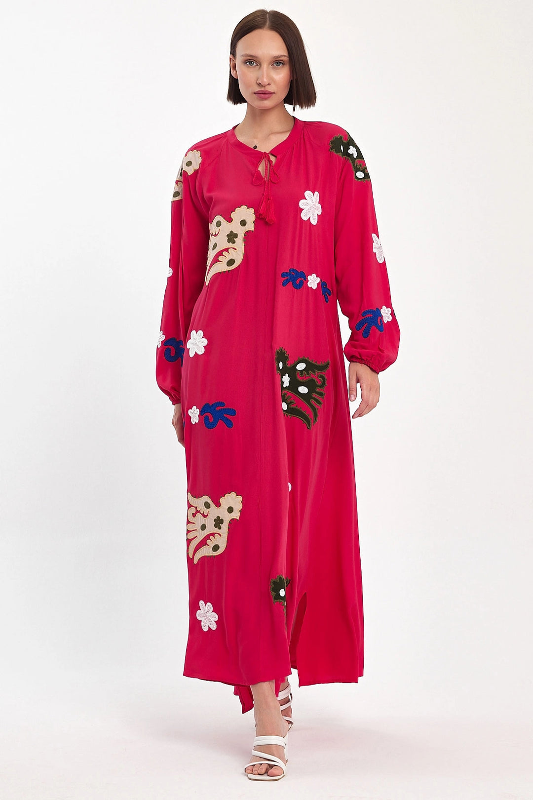 Maxi Boy Red Chief Collar Embroidered Long Woven Dress BCVL-24915 - Monroe