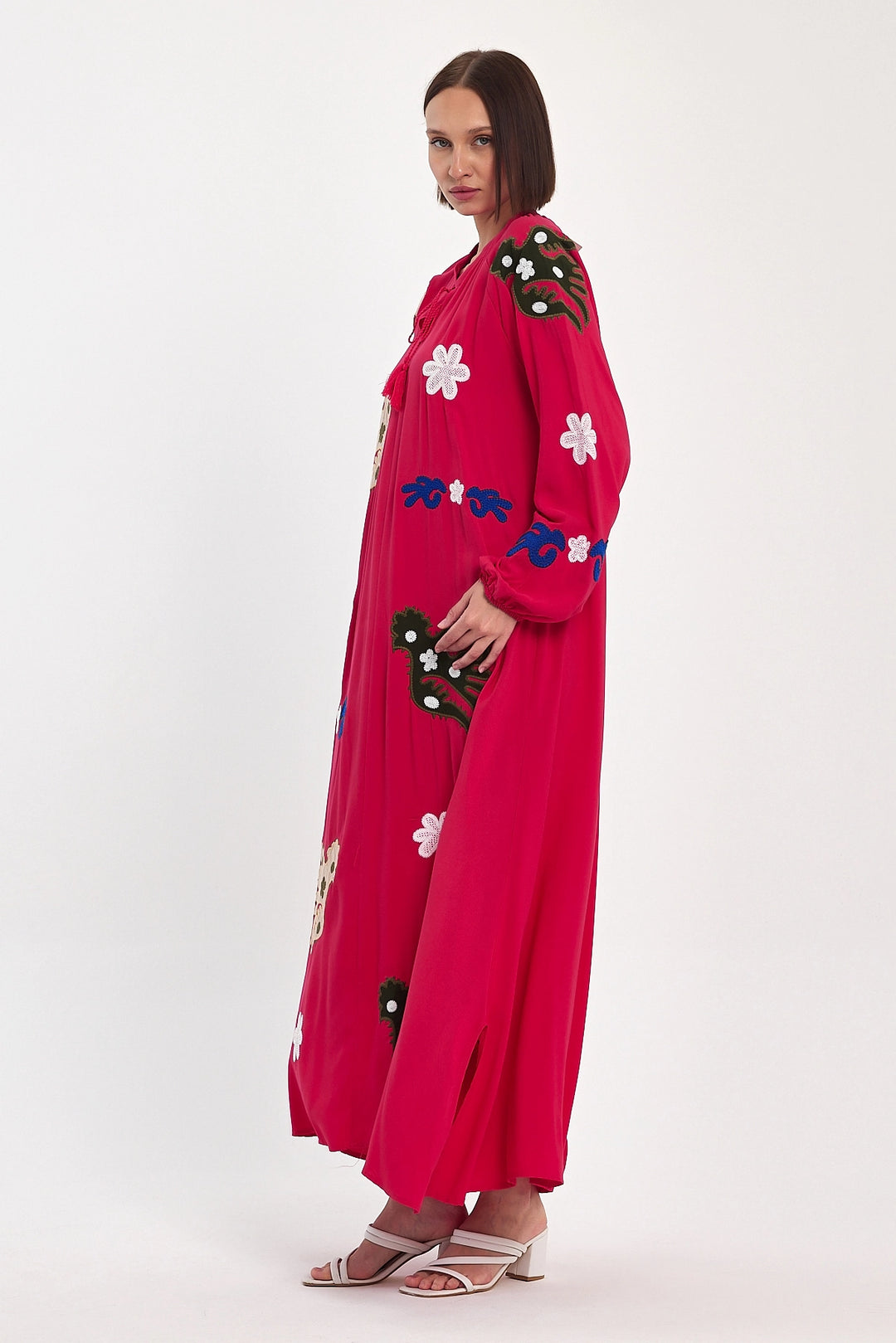 Maxi Boy Red Chief Collar Embroidered Long Woven Dress BCVL-24915 - Monroe