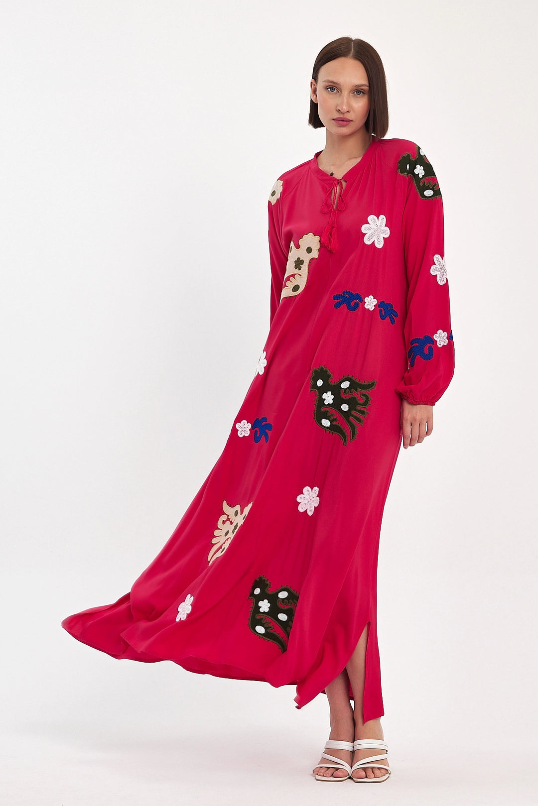 Maxi Boy Red Chief Collar Embroidered Long Woven Dress BCVL-24915 - Monroe