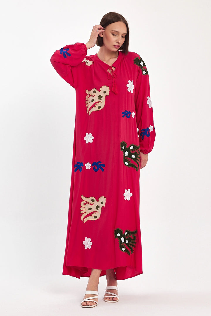 Maxi Boy Red Chief Collar Embroidered Long Woven Dress BCVL-24915 - Monroe