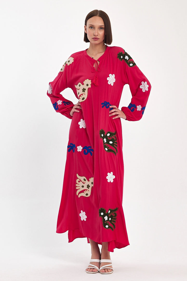 Maxi Boy Red Chief Collar Embroidered Long Woven Dress BCVL-24915 - Monroe