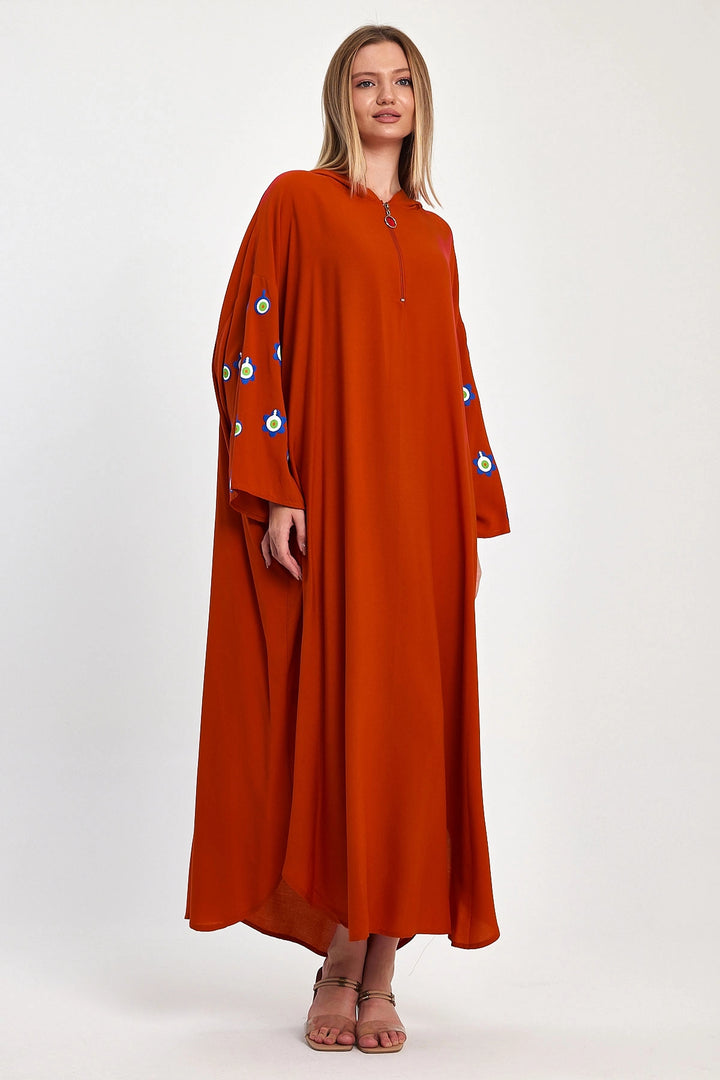 Maxi Boy Red Hooded Embroidered Knitted Viscose Dress BCVL-25981 - Lubbock