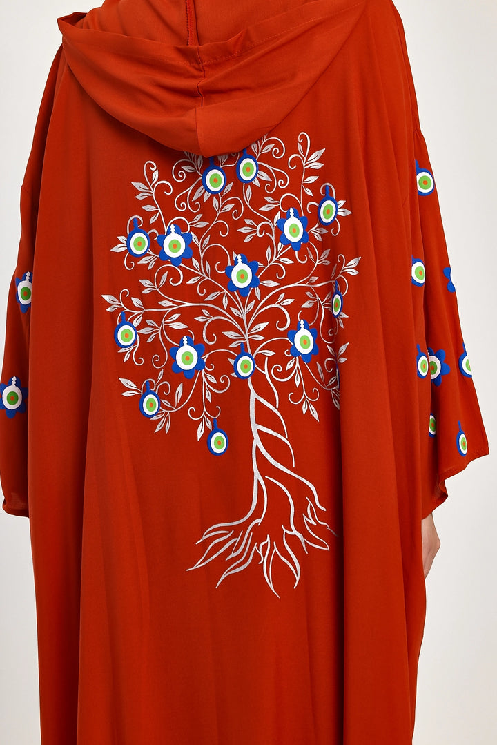 Maxi Boy Red Hooded Embroidered Knitted Viscose Dress BCVL-25981 - Lubbock