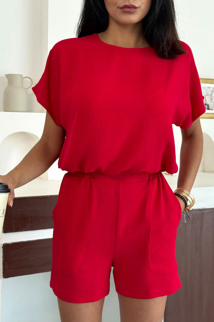 Red Linen Aerobin Woven Top and Bottom Set BCCM-253000 - Sankt Ingbert