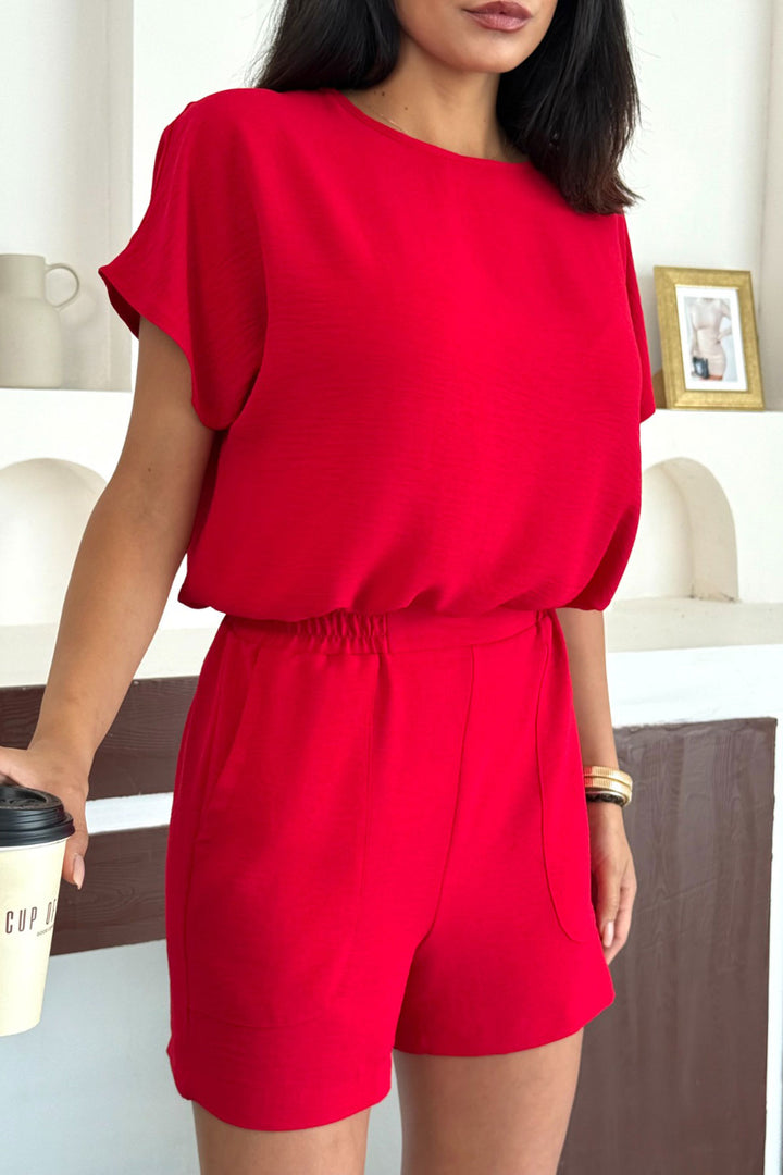 Red Linen Aerobin Woven Top and Bottom Set BCCM-253000 - Sankt Ingbert