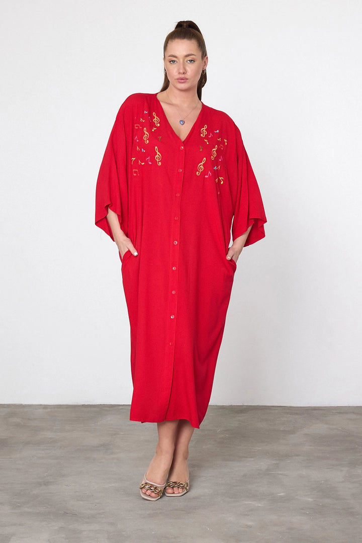 Maxi Boy Red Embroidered Woven Viscose Dress BCVL-25V040 - Ankeny