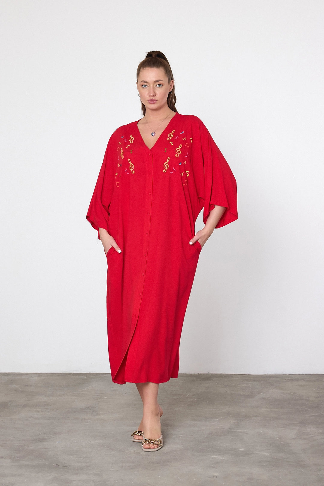 Maxi Boy Red Embroidered Woven Viscose Dress BCVL-25V040 - Ankeny