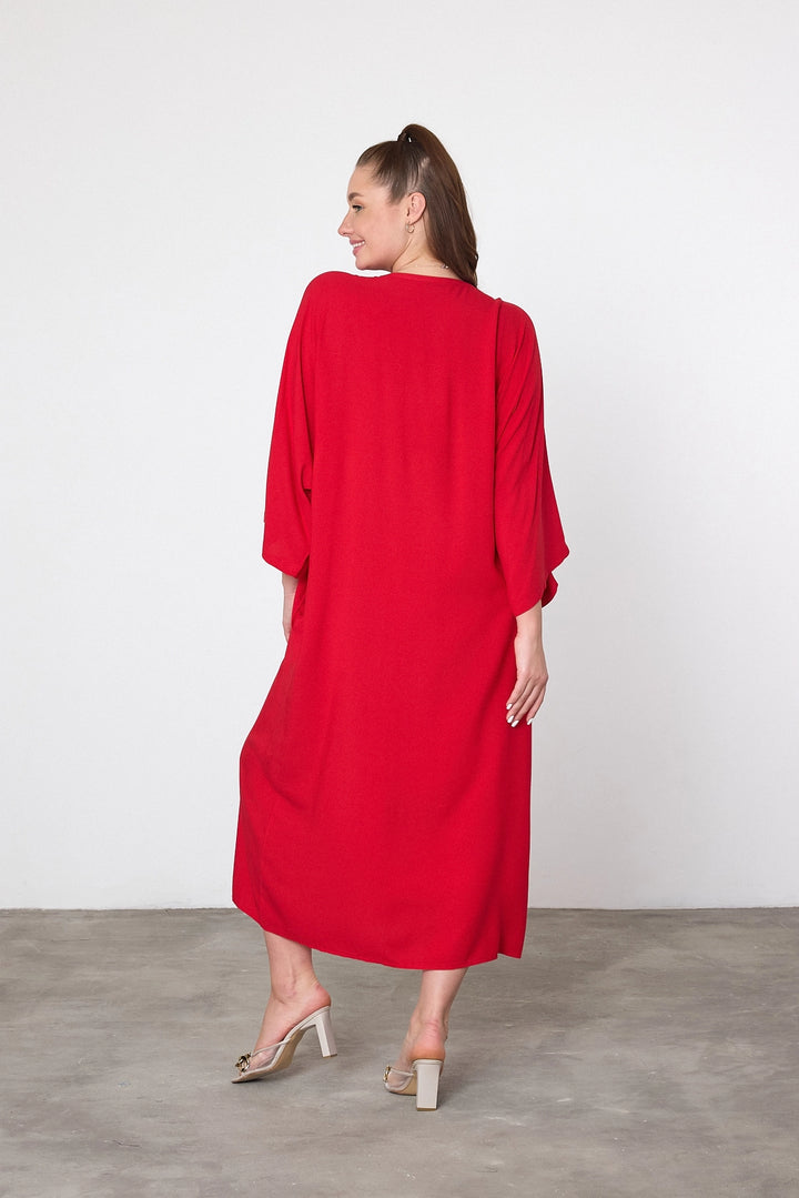 Maxi Boy Red Embroidered Woven Viscose Dress BCVL-25V040 - Ankeny