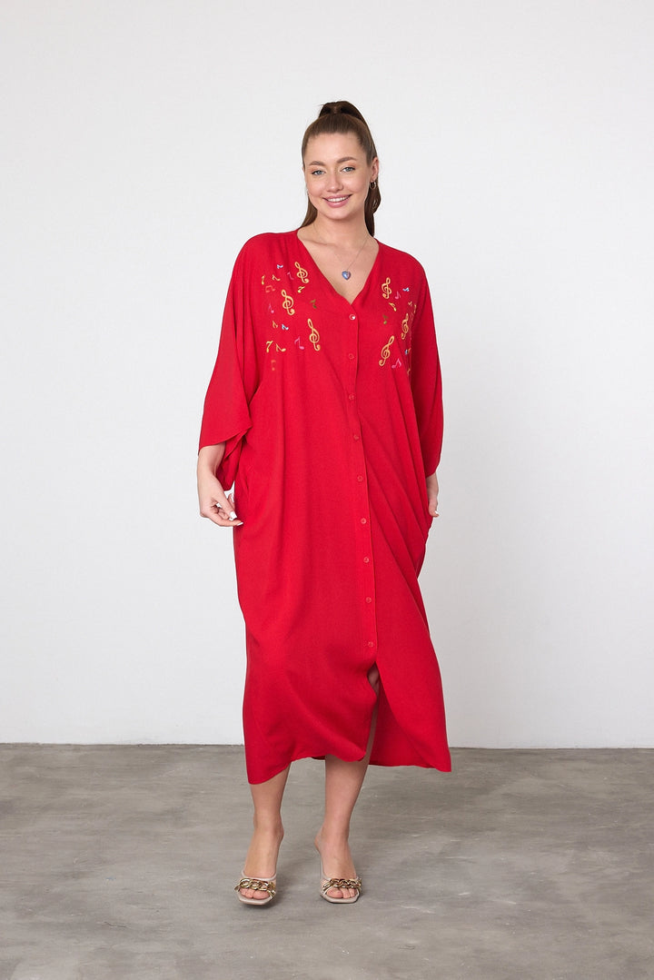 Maxi Boy Red Embroidered Woven Viscose Dress BCVL-25V040 - Ankeny