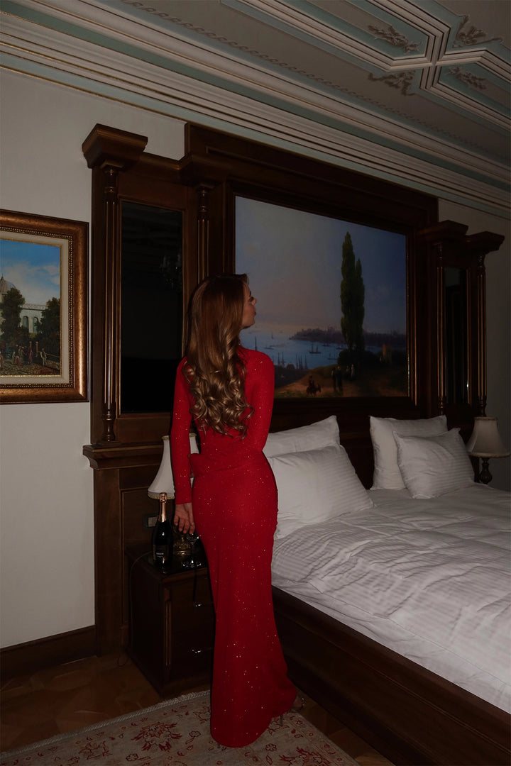 EYY Women Red Front Ruffled Long Dress - Molfetta