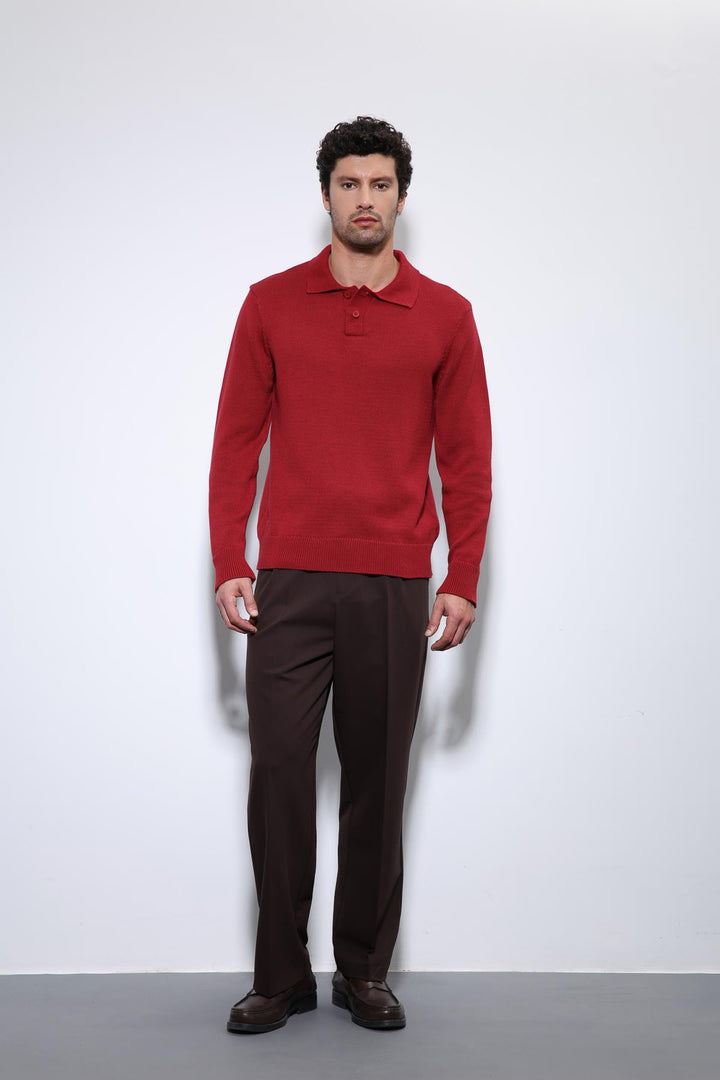 ANT Antioch Red Polo Neck Basic Men's Sweater - Forest