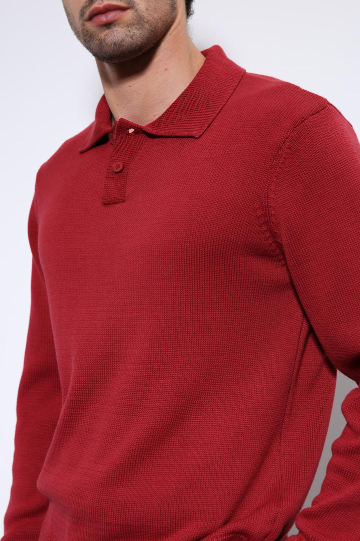 ANT Antioch Red Polo Neck Basic Men's Sweater - Forest